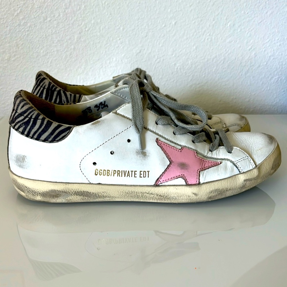 Golden Goose Super Star White with pink star zebra sneaker